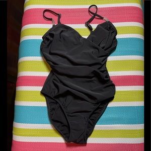 Shape FX  Black Minimizing Swimsuit with Rhinestone Detail 10 FREE SHIP